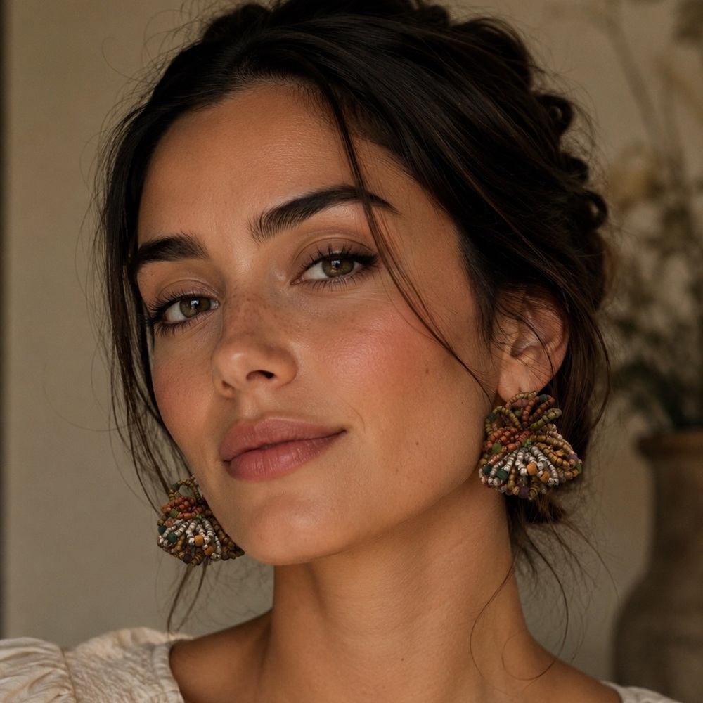 Unique Wood Seed Bead Cluster Earrings Boho Statement Earrings